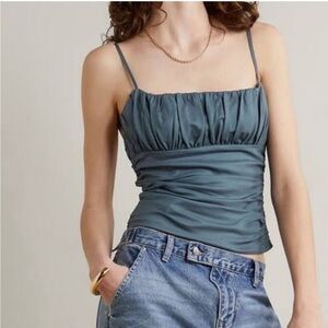 Reformation Tiana open-back ruched stretch organic cotton top, SIZE 6